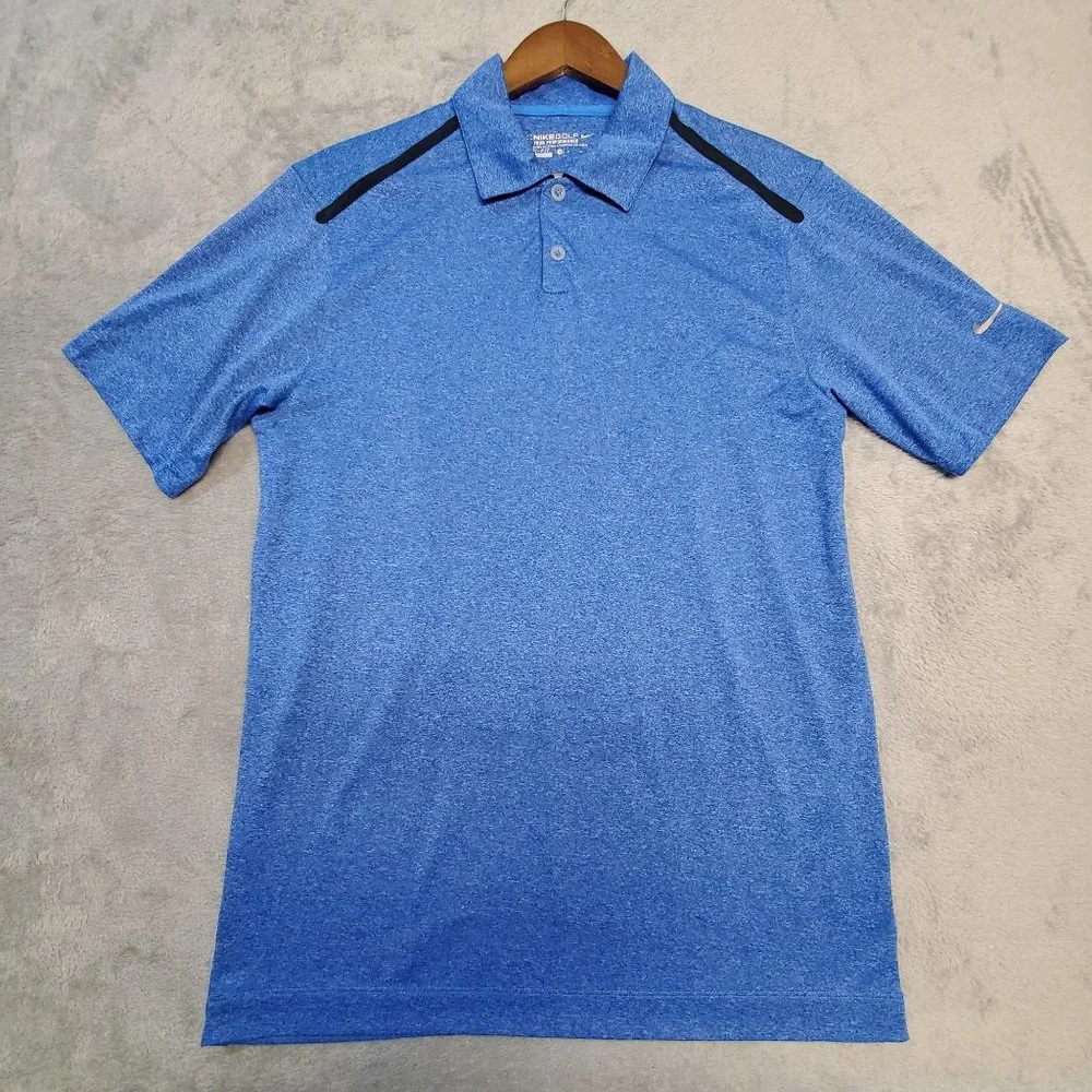 Nike Golf Tour‎ Performance Men's Medium Blue Shoulder Stripe Dri-Fit Polo Shirt